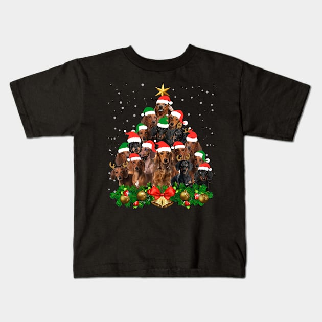 Funny Dachshund Christmas Tree Kids T-Shirt by PaulAksenov